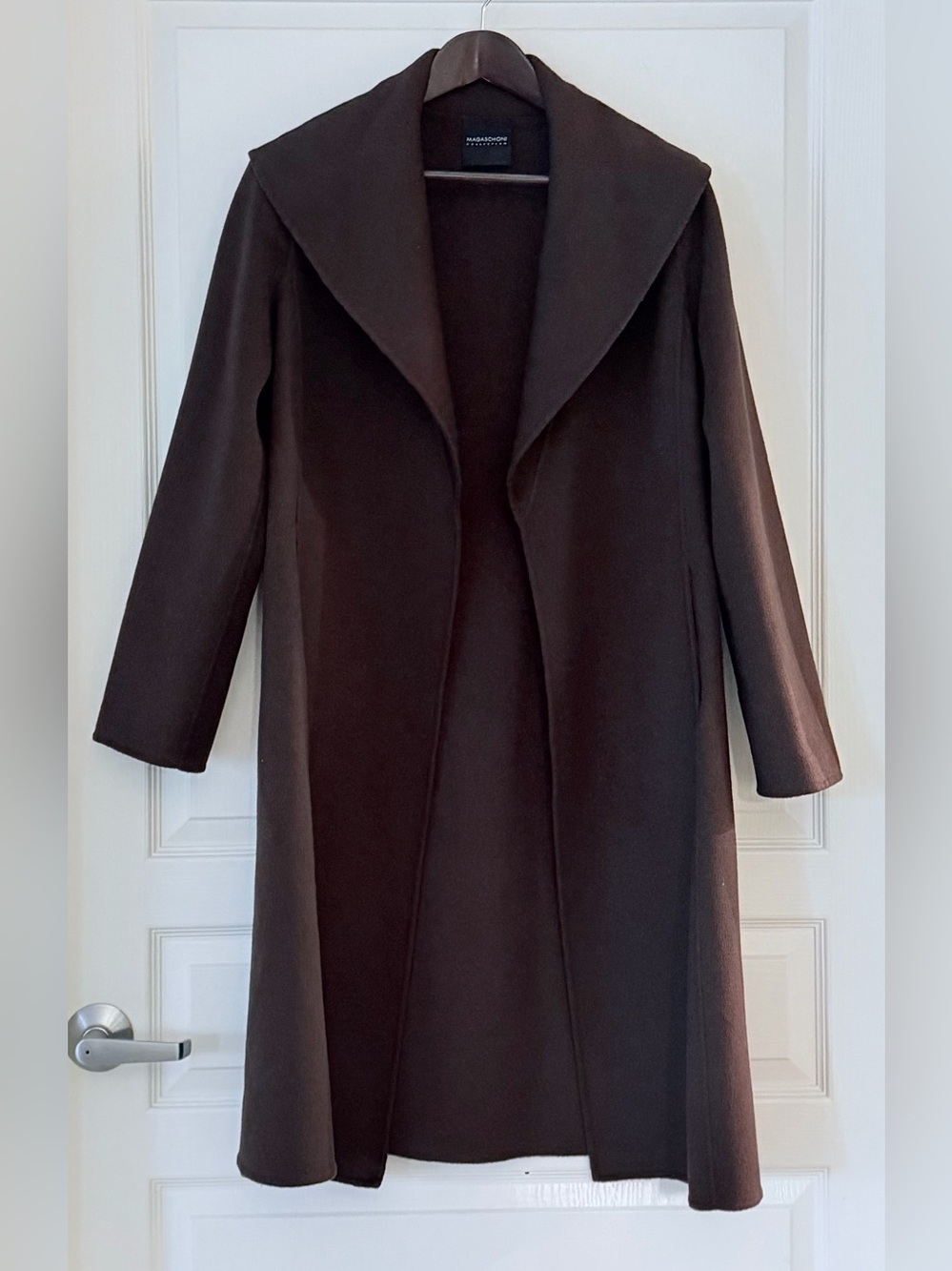 Magaschoni Dark Brown Open-Front Trench Coat